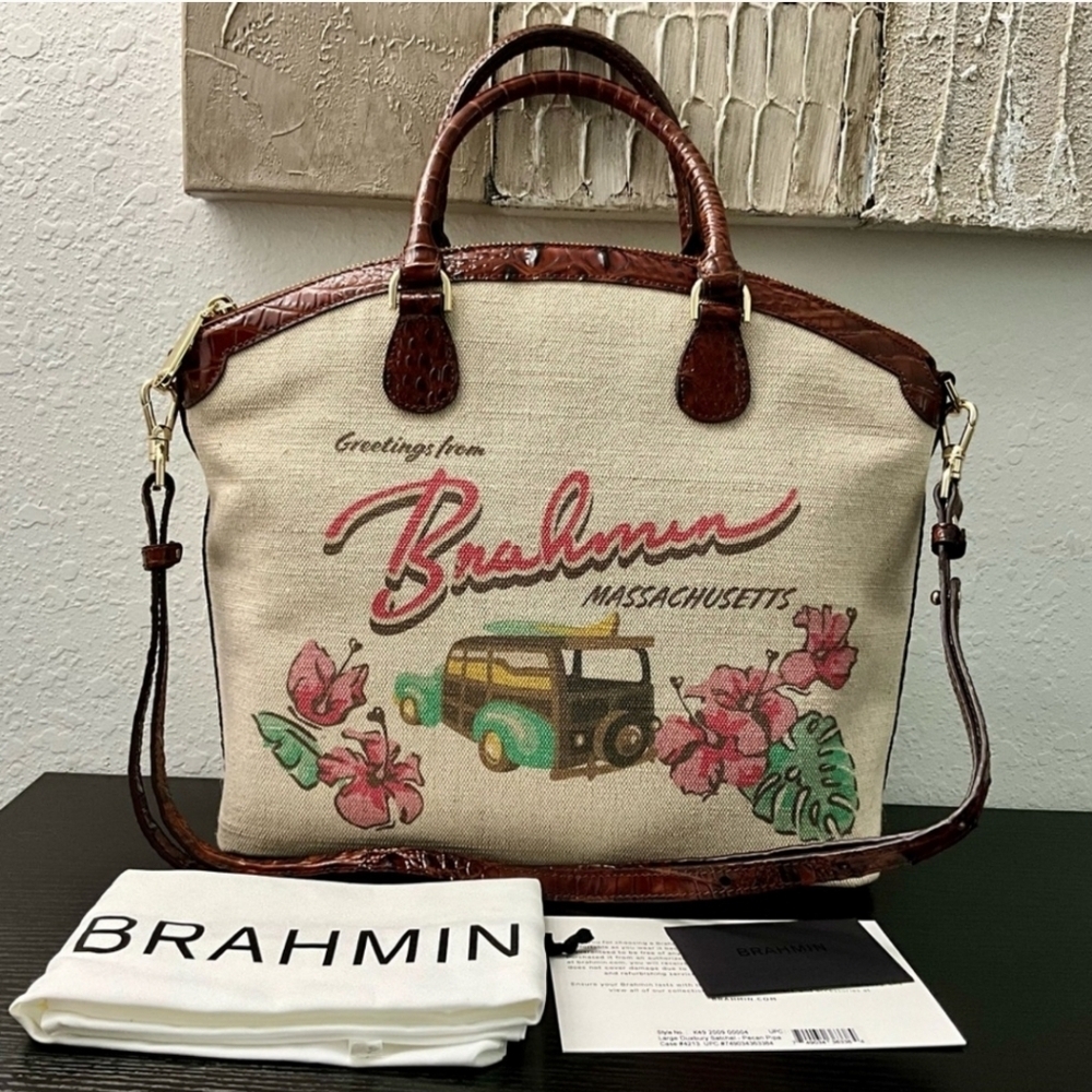 🤎🔹️Brahmin🔹️ Large Duxbury in PECAN PIPA Canvas & Leather - Picture 7 of 7